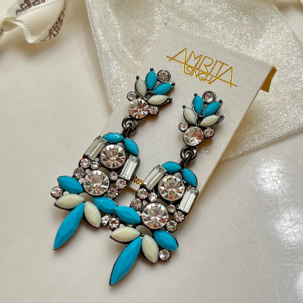 Amrita Singh Holi Dangle Earrings Turquoise & Ivory pierced